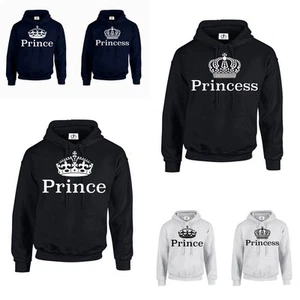 PRINCE PRINCESS KING QUEEN CROWN HOODIE JUMPER MR MRS Couple Matching (HOOD) - Picture 1 of 11