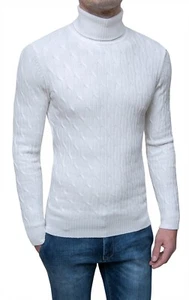 Pullover Dolcevita uomo bianco maglione slim fit invernale a trecce da S a XXL - Imagen 1 de 4