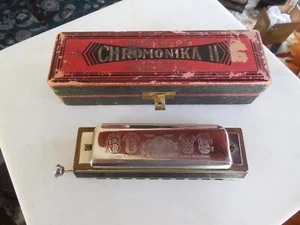 Vintage M. Hohner Chromonika Deutsche Mundharmonika mit Koffer - Bild 1 von 8