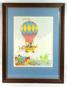 1982 Framed Numbered Hot Air Balloon FROG BAIT Kids Room Nursery Art - Lee Stone - Picture 1 of 12