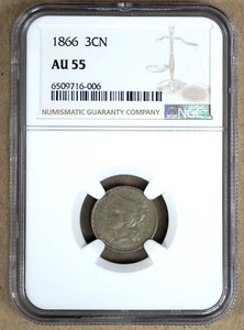 1866 THREE CENT NICKEL NGC AU55 715006 - Picture 1 of 4