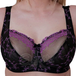 Ladies Luxury Black & Pink Full Cup Firm Hold Support Underwired Lace Bra Womens - Picture 1 of 12