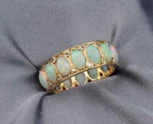 Women's Eternity Cocktail Ring 2.8Ct Oval Simulated Opal 14K Yellow Gold Plated - Picture 1 of 4