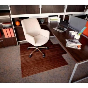 55" x 57" Desk Office Chair Mat Bamboo Roll-Up with Lip Anti-Skid Base Walnut - Picture 1 of 3