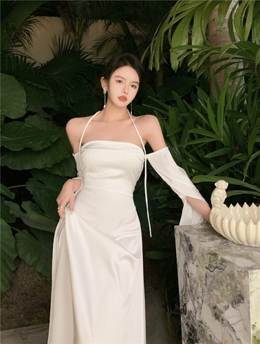 OFF WHITE Abito estivo 2023 festa ragazza manica lunga slim fit elegante vestito aderente