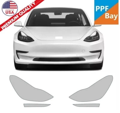 适用于特斯拉 Model 3 2017 - 2023 车头灯油漆保护膜 预切 PPF — 第 1/4 张图片
