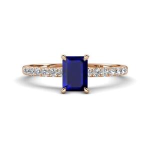 Emerald Shape Gemstones & Diamond Solitaire Plus Rings 10K Rose Gold JP:310212