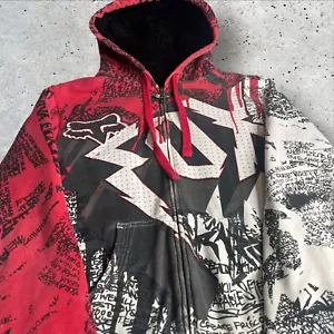 FOX Sasquatch Grail Hoodie Fox Racing Grunge Red Graphic All Over Print Size S - Picture 1 of 6