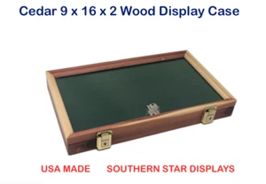 Cedar Wood Display Case 9 x 16 x 2  Glass Top for Arrowheads Knifes Coins & More - Picture 1 of 9