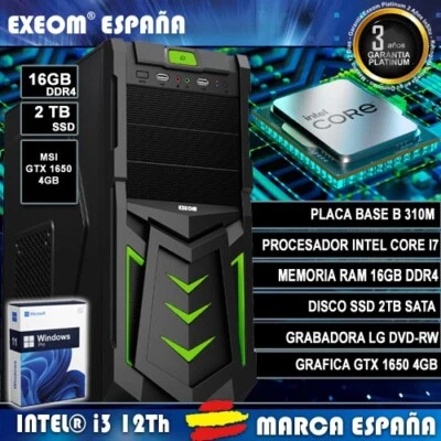 Ordenador Gaming Pc Sobremesa Intel i7 16GB DDR4 SSD CRUCIAL 2TB  GTX 1650 4GB - Imagen 1 de 4