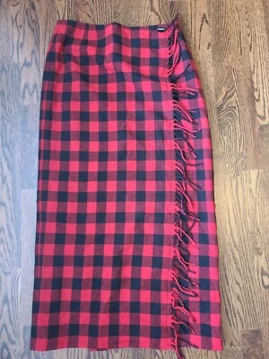 Liz Claiborne Lizsport Red & Black Buffalo Plaid Wool Wrap Skirt Lined 8 - Изображение 1 из 4