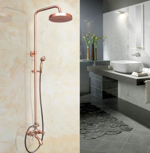 Red Copper Shower Faucet Set Dual Cross Knobs Wall Mounted Tub Mixer Tap Set - Picture 1 of 7