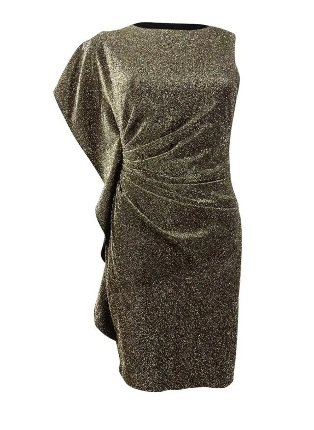 Vince Camuto Womens Gold Metallic Asymmetrical Bodycon Dress Stretch Glitter 4