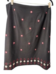 Oscar De La Renta Black Wool Blend Embroidered Floral Skirt Size 22W EUC - Picture 1 of 7