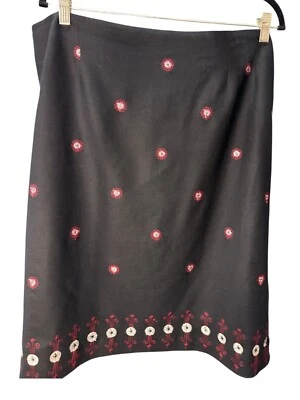 Oscar De La Renta Black Wool Blend Embroidered Floral Skirt Size 22W EUC - Image 1 of 4