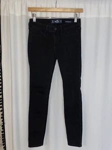 HOLLISTER LOW RISE SUPER SKINNY JEANS BLACK JEANS WOMENS 1S W25 L28 SIZE 1 S - Picture 1 of 3