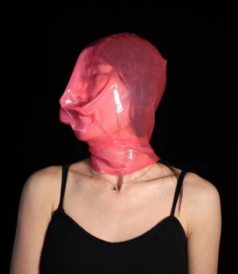 Capucha de látex transparente con funda respiratoria máscara de goma juego asfixia fetiche BDSM Foto 1 de 4
