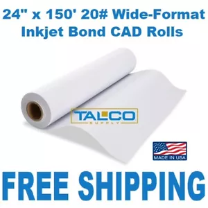 (4) 24'' x 150' 20# Bond Wide-Format Plotter Paper CAD Rolls ~FREE SHIPPING~ - Picture 1 of 4