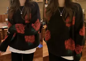 Suéter Pullover Para Mujer Cuello Redondo Manga Larga Tejido Rosa Flor Prendas para el torso Ropa - Imagen 1 de 3