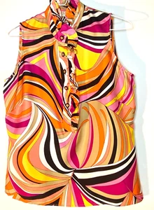 Boo gems Women's 38" Bust Silk Multicolor Sleeveless Ruffle Neck Blouse Shirt - Picture 1 of 6