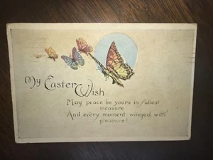 VINTAGE MY EASTER WISH POSTCARD BUTTERFLIES, STAMP COMMUNITY CHEST CAMPAIGN 1923 - Picture 1 of 7