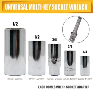 Super Grip Universal Socket Wrench Spanners + Power Drill Adapter Tool All Size - Picture 1 of 13