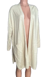 LN! Pure J. Jill (M) Long Cardigan Duster Knit Cotton Blend Ivory Sweater Open - Picture 1 of 8