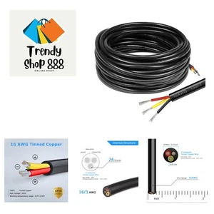 16 Gauge 3 Conductor Electrical Wire, 100FT Black PVC Case Stranded Low Volta... - Picture 1 of 8