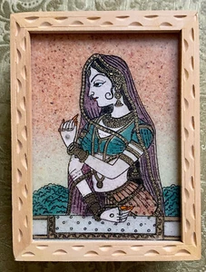 Caja de madera de pintura de piedras preciosas de Rajasthan India caja de té de madera - Imagen 1 de 7