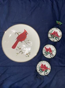 Cardinal Glas Schale Lot - Nordamerikanischer Singvogel Teller und Wandbehang Schale Set - Bild 1 von 6