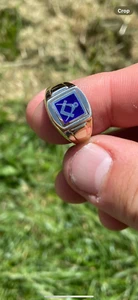 Vintage Secret Freimaurer Drehring 9 kt Gold Emaille - Bild 1 von 6
