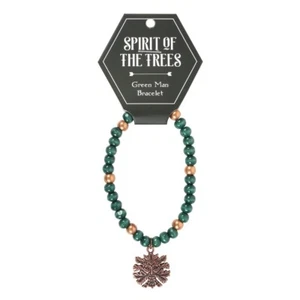 Green Man Charm Pagan Wicca Wooden Beaded Elasticated Bracelet - Picture 1 of 4