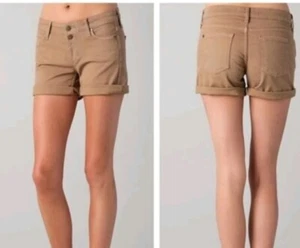 NWT VINCE Luce $165 Stretch Denim Jean cuffed 3" -5" Shorts Tan Wmns Sz 32 - Picture 1 of 9