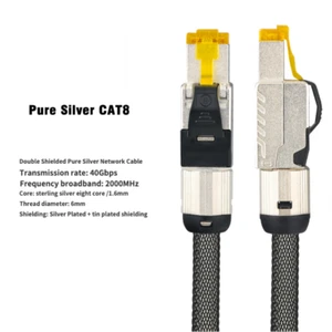 Pure Silver CAT8 Ethernet Network Cable HiFi 40Gbps 2000MH RJ45 Patch Cord Wires - Picture 1 of 11