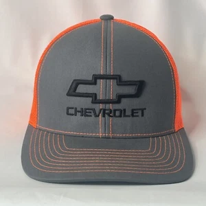 GM Chevrolet Chevy Neon Orange Mesh & Gray SnapBack Outdoor Cap Hat - Picture 1 of 8