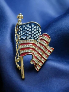 Monet 911 Hommage amerikanische Flagge "United We Stand" Strass Brosche/Anstecknadel ~ 2,25" - Bild 1 von 8