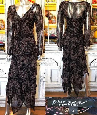 Vintage Betsey Johnson New York 90s Silk Floral Boho Top & Midi Dress Skirt Sz S - Image 1 of 4