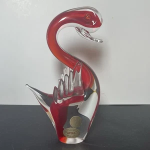 Vintage Murano Artas Glas Schwan Skulptur 7,75" rot mit Original Aufklebern - Bild 1 von 7