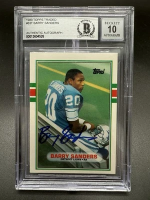 1989 Topps negociado #83T Barry Sanders BGS 10 firmado automáticamente Detroit Lions Salón de la fama Foto 1 de 2
