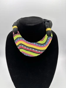 Multi Colored Cloth Weaved Tribal Collar Necklace Bold Statement - Picture 1 of 9