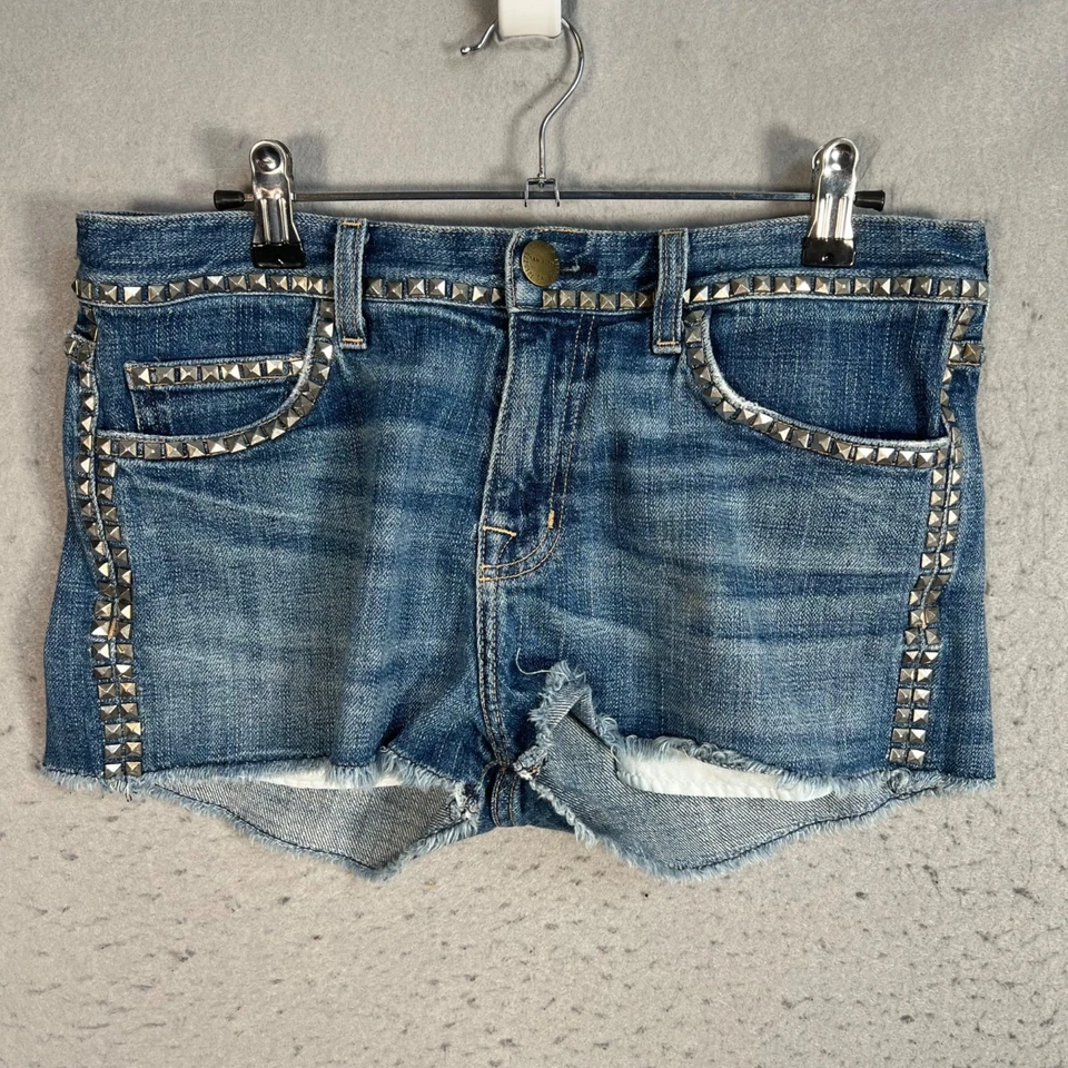 Pantalones Cortos Current/Elliott Mujer 26 Boyfriend Latón Tachuelas Lavado Denim Azul Foto 1 de 4