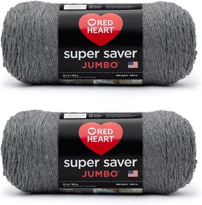 Red Heart Super Saver Jumbo Yarn 2 Pack Gray Heather 100 Acrylic 482 Yards - Image 1 of 4