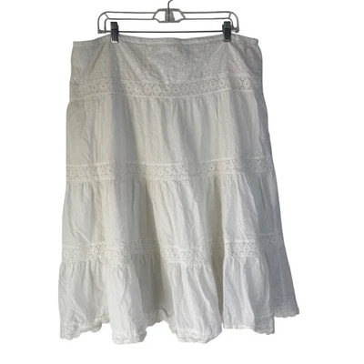 Coldwater Creek Vintage White Cotton Eyelet Tiered Midi Skirt Size 16 Cottage - Image 1 of 4