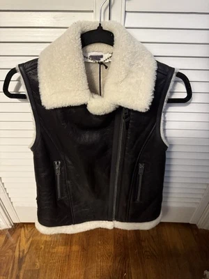 NWT Coach  Black Leather Shearling Fur Moto Vest Sz 0-XS 38466 Gothcore - Image 1 of 4