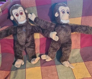Steiff ? Lot of 2 Monkeys 10 Inch Mohair No Buttons Ears Intact Vintage Antique - Picture 1 of 24