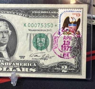 🤩 1976 $2 FEDERAL RESERVE NOTE  K/Star ⭐️ ( DALLAS “K”) First Day Issue - UNC - Image 1 of 4