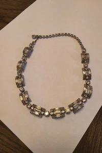 Stunning rare vintage 1950s bamboo designed baguette rhinestone necklace - Picture 1 of 5