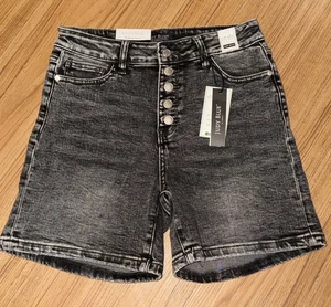 Judy blaue Damenshorts Größe Large schwarz Denim hohe Taille Knopfleiste Stretch " - Bild 1 von 13