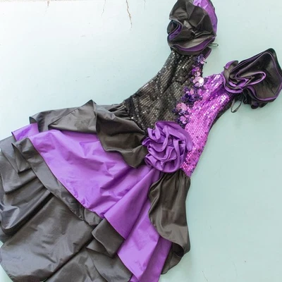 Vestido Alyce Designs Vintage Años 80 Púrpura Lentejuelas En Capas Falda Largo Midi Talla S/M Foto 1 de 4