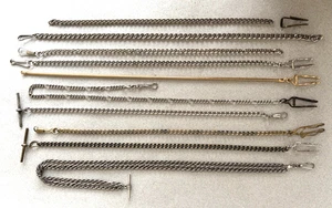 10 X VINTAGE POCKET WATCH CHAINS & ACCESSORIES curb figaro silver & gold tone - Picture 1 of 7